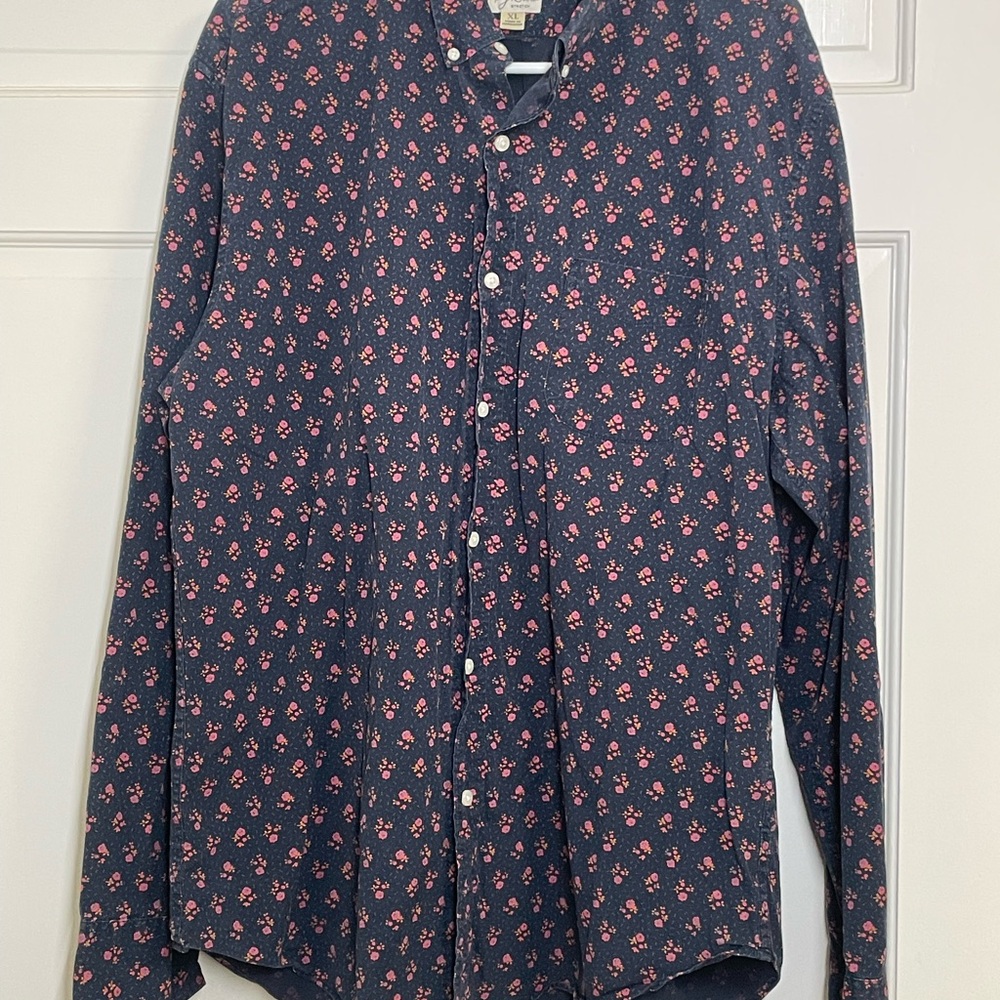 J. Crew Men's Navy Floral Button Down Shirt xl